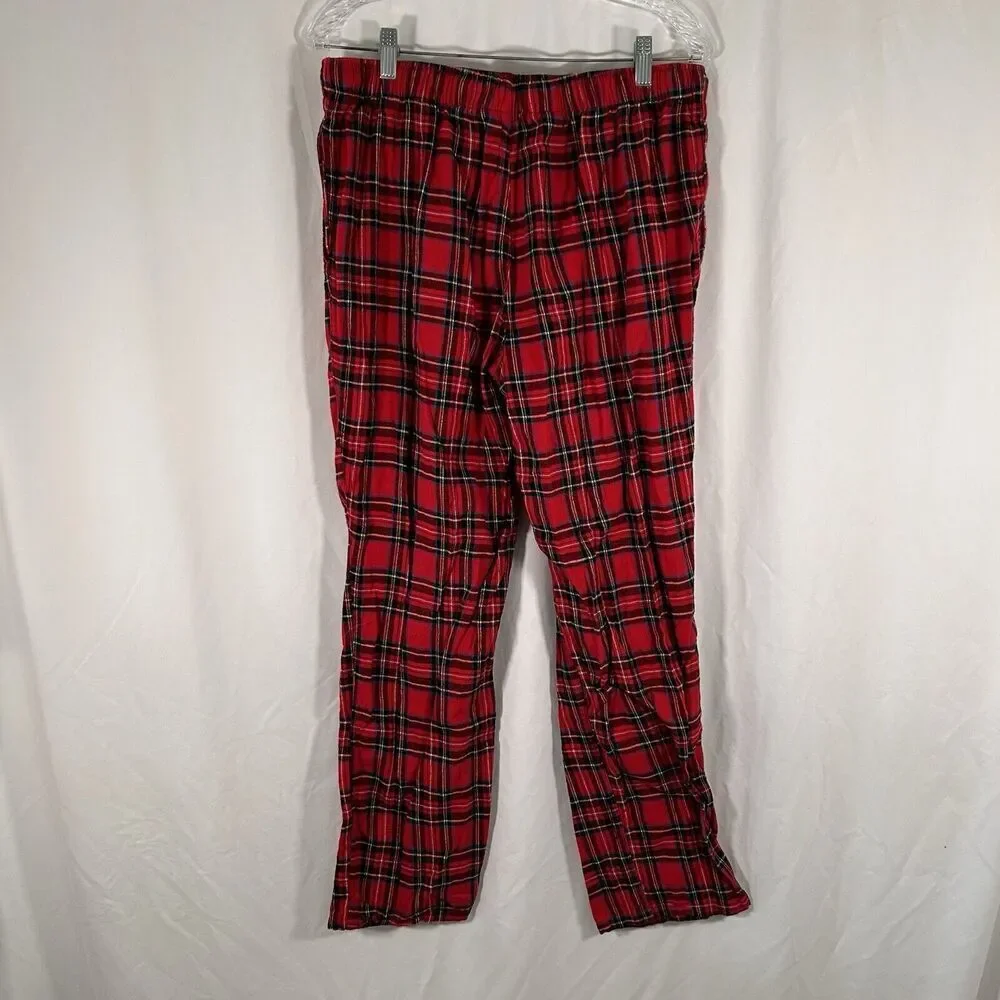 J. Crew Sleep Pants Men's Large Red Plaid Drawstring Pull On Pockets KRW Cotton